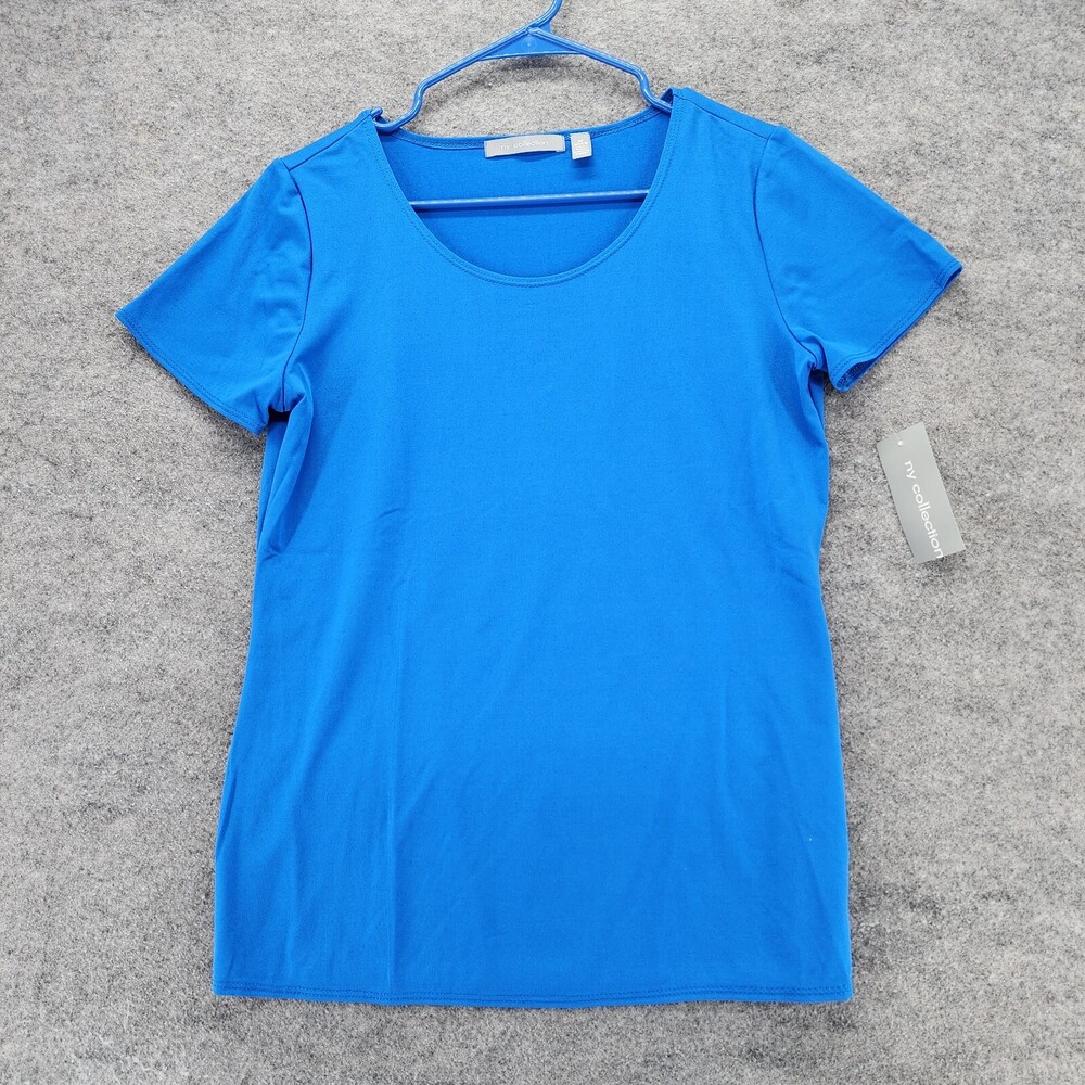 NY Collection Top Womens Medium Short Sleeve Blue